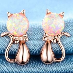 🐱 - 18k Rose Gold Plated Cat Created Opal earrings